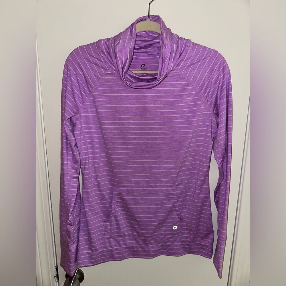 GAP FIT Purple and White Striped Cowl Neck Top